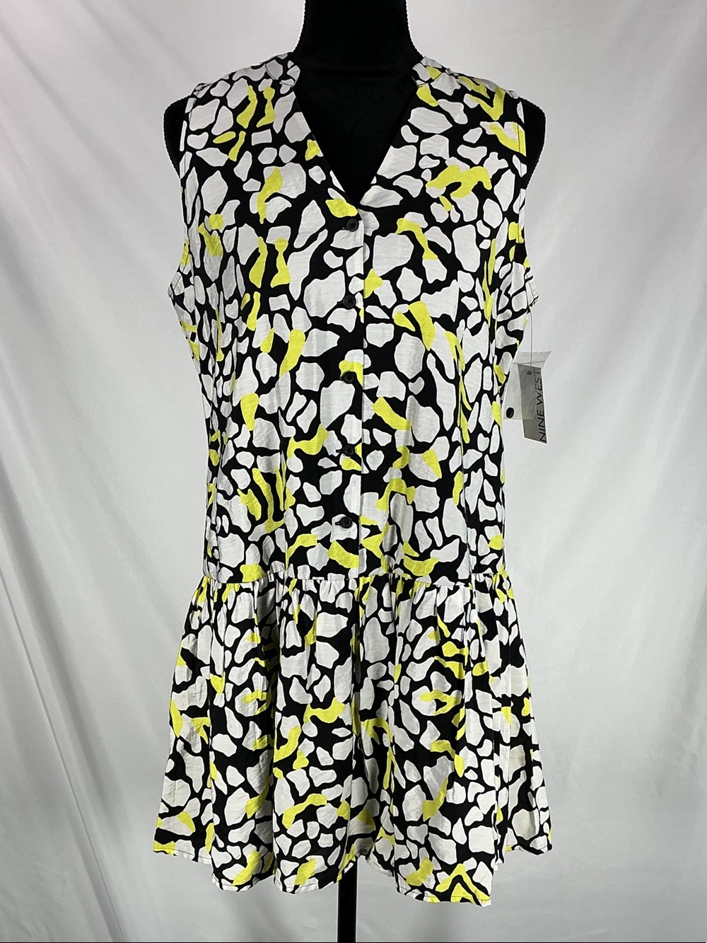 Nine West Abstract Floral Split Neck Ruffle Tiered A-Line Dress Size S NWT